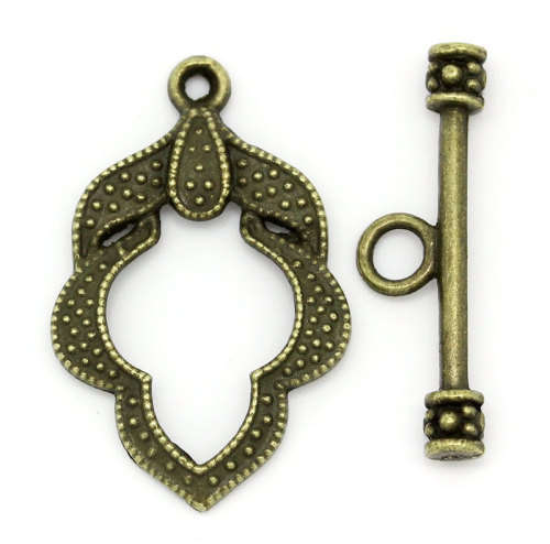 TOGGLE CLASPS - LEAF DESIGN  - ANTIQUE BRONZE -  26x17mm 24x7mm