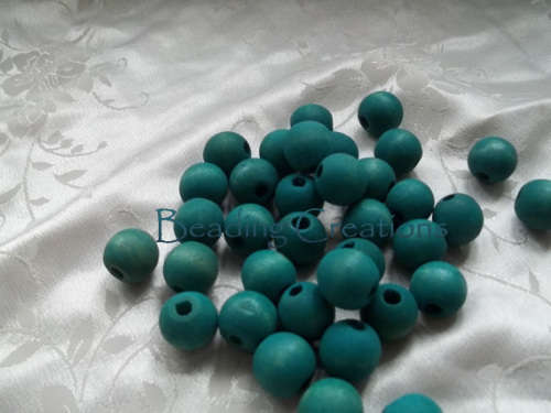 WOODEN BEADS - NATURAL - TEAL - ROUND - 18mm - 4 PCS