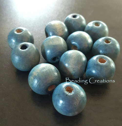 WOODEN BEADS - NATURAL - STONEWASHED DENIM BLUE - ROUND - 18mm - 4 PCS