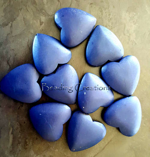 DESIGNER - HAND PAINTED - NATURAL WOODEN HEART BEADS - X-LARGE NAVY BLUE - 50x45mm