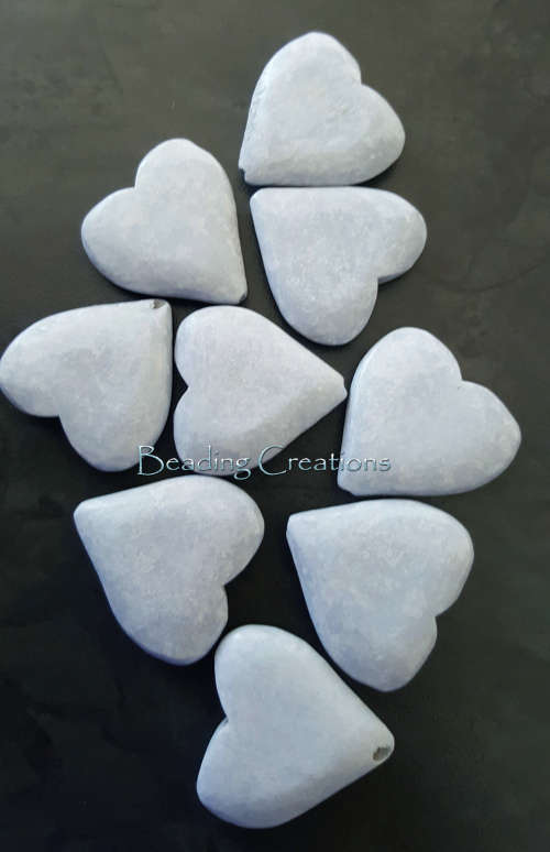 DESIGNER - HAND PAINTED - NATURAL WOODEN HEART BEADS - MEDIUM STONEWASHED BABY BLUE - 35x33mm