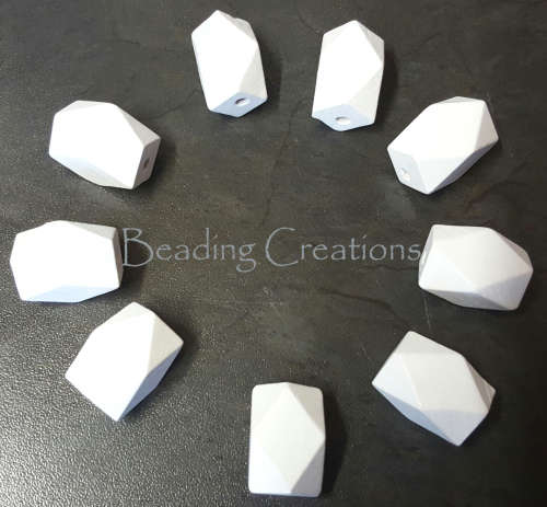 WOODEN BEADS - DESIGNER - HAND PAINTED - NATURAL GEOMETRIC SHAPED - BRIGHT WHITE - 20x22mm - 2 PCS