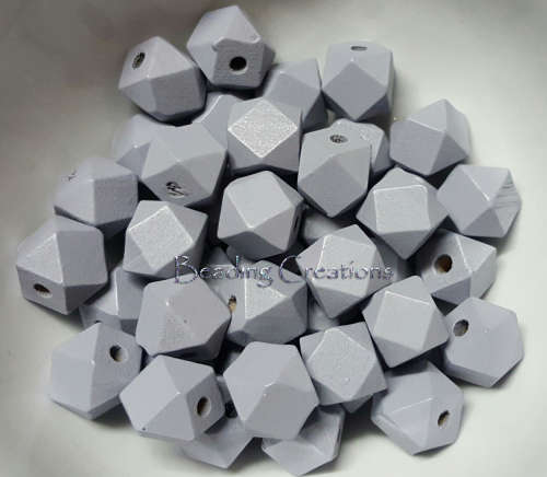 WOODEN BEADS - DESIGNER - HAND PAINTED - NATURAL GEOMETRIC SHAPED - GREY - 11x11mm - 2PC