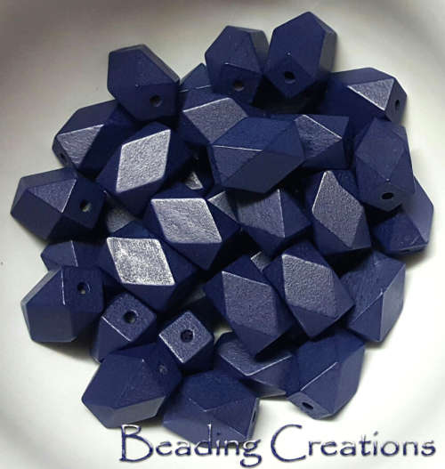 WOODEN BEADS - DESIGNER - HAND PAINTED - NATURAL GEOMETRIC SHAPED - NAVY BLUE - 20x22mm - 2PCS