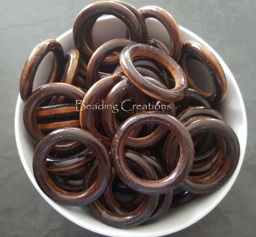 WOODEN HOOP DONUT CONNECTOR RINGS - VARNISHED - DARK BROWN - 50mm