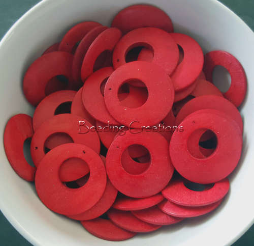 WOODEN HOOP PENDANT CONNECTOR RINGS - RED - 40mm