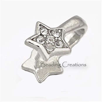 PINCH BAILS - PLATINUM COLOR PLATED WITH RHINESTONES - STAR - 15x10x10