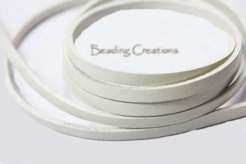 GENUINE LEATHER - HIGH QUALITY - 4mm - SOFT WHITE - FLAT - STRIPS - SOLD PER METER