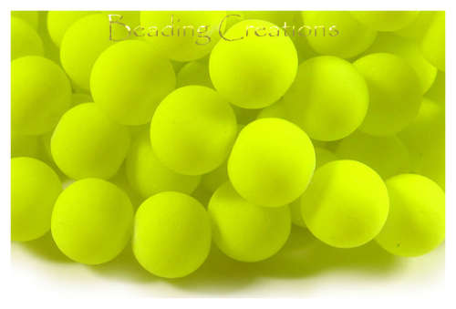 GLASS BEADS - MATTE - RUBBER COATED - NEON YELLOW - ROUND - 10mm