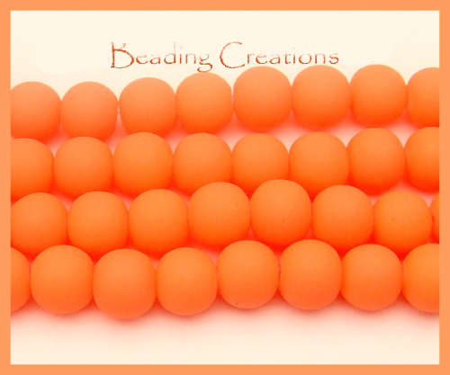 GLASS BEADS - MATTE - RUBBER COATED - NEON ORANGE - ROUND - 10mm
