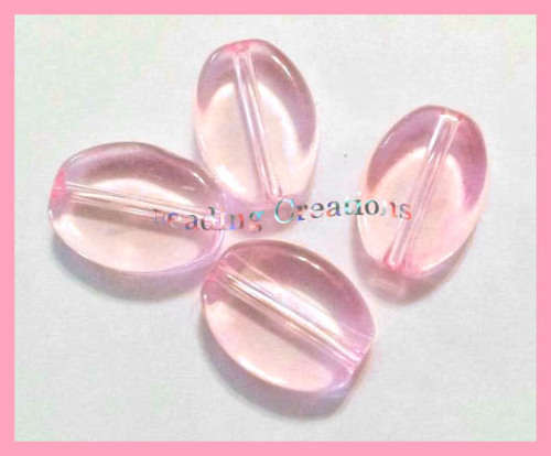 GLASS BEADS - FLAT -  OVAL - PINK - 10x18mm