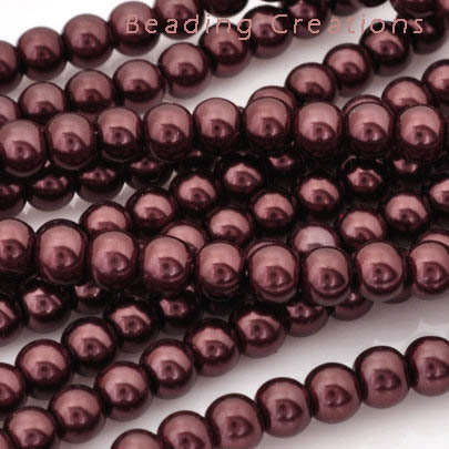 GLASS PEARL BEADS - BURGUNDY - 8mm - 25 PCS