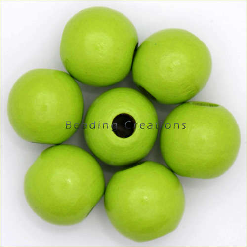 WOODEN BEADS - NATURAL - LIME - ROUND - 14mm - 8 PCS