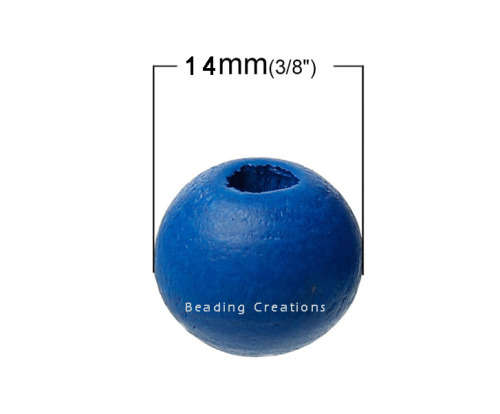 WOODEN BEADS - NATURAL - ROYAL BLUE - ROUND - 14mm - 8 PCS