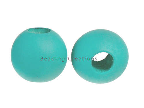 WOODEN BEADS - NATURAL - LIGHT TURQUOISE - ROUND - 10mm - 20 PCS