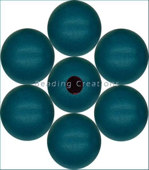 WOODEN BEADS - NATURAL - DARK TEAL - ROUND - 14mm - 8 PCS