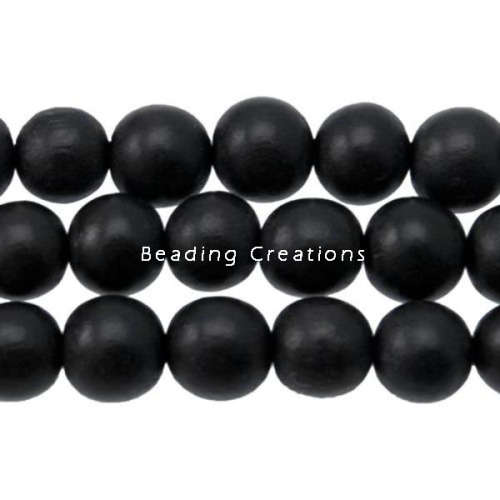 WOODEN BEADS - NATURAL - BLACK - ROUND - 14mm - 8 PCS