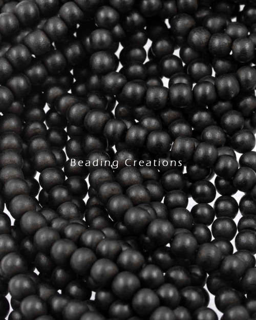 WOODEN BEADS - NATURAL - BLACK - ROUND - 14mm - 8 PCS