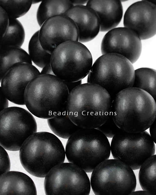 WOODEN BEADS - NATURAL - BLACK - ROUND - 14mm - 8 PCS