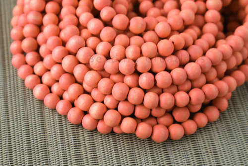 WOODEN BEADS - NATURAL - SALMON PINK - ROUND - 10mm - 20 PCS