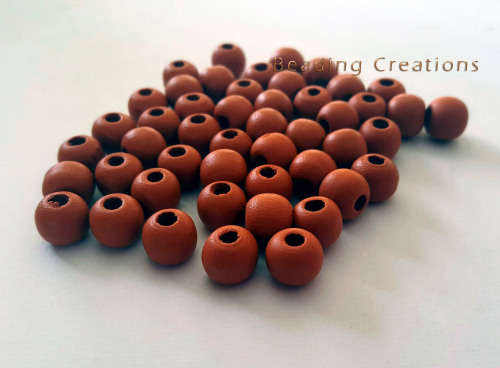 Natural Round Painted Wooden Beads Burnt Orange 10mm