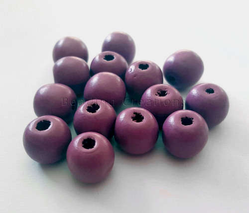 WOODEN BEADS - NATURAL - MAGENTA - ROUND - 14mm - 8 PCS
