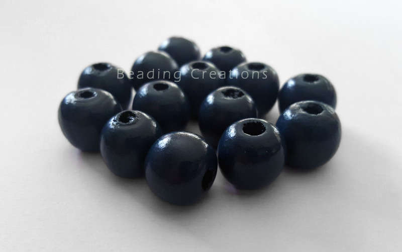 WOODEN BEADS - NATURAL - DARK BLUE - ROUND - 14mm - 8 PCS