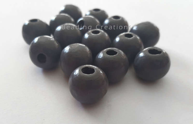 WOODEN BEADS - NATURAL - MEDIUM GREY - ROUND - 14mm - 8 PCS
