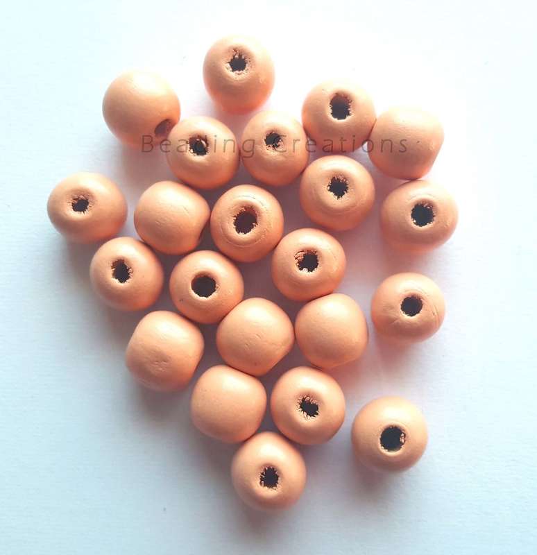 Natural Round Painted Wooden Beads Celosia Orange 10mm
