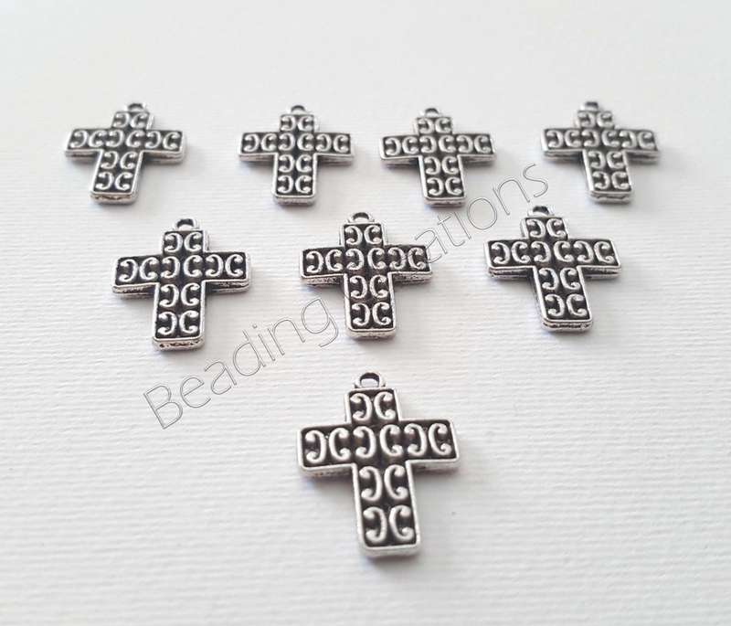 CHARMS - ANTIQUE SILVER - CROSS - CARVED PATTERN - 20x15mm