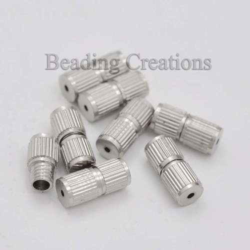 SCREW CLASPS - NECKLACE - BRACELET - CYLINDER - BRIGHT SILVER - 8mm