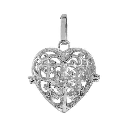 MEXICAN ANGEL CALLER - BOLA - HARMONY BALL - WISH BOX PENDANT - FITS 16mm BALLS - SILVER - HEART