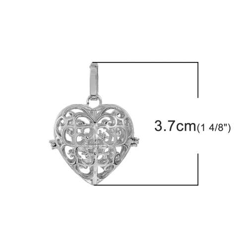 MEXICAN ANGEL CALLER - BOLA - HARMONY BALL - WISH BOX PENDANT - FITS 16mm BALLS - SILVER - HEART