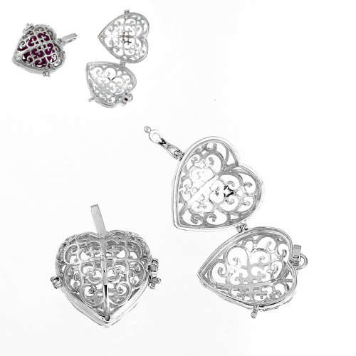 MEXICAN ANGEL CALLER - BOLA - HARMONY BALL - WISH BOX PENDANT - FITS 16mm BALLS - SILVER - HEART