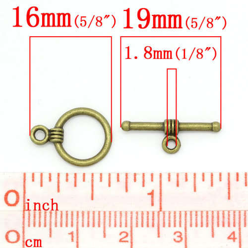 TOGGLE CLASPS - ANTIQUE BRONZE - ROUND - ROPE DESIGN - 11x16mm - 9x6mm