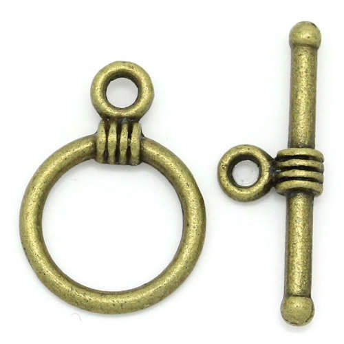 TOGGLE CLASPS - ANTIQUE BRONZE - ROUND - ROPE DESIGN - 11x16mm - 9x6mm