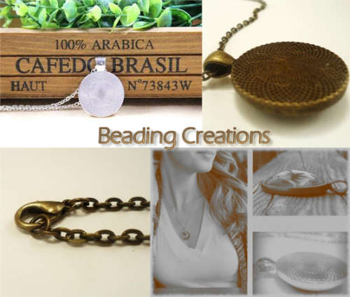 NECKLACE WITH CHAIN - CABOCHON - PIXIE FAIRY - ANTIQUE BRONZE - GLASS - PENDANT