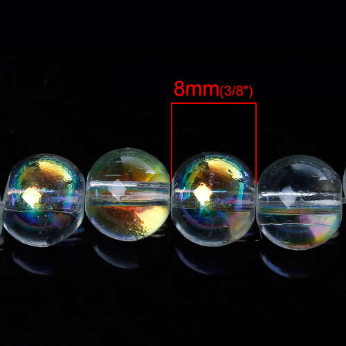 GLASS BEADS - ROUND - TRANSPARENT - AB - 8mm - SOLD PER BEAD