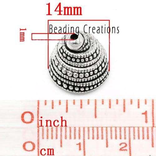 BEAD CAPS - CONE - SPIRAL PATTERN -  TIERRA CAST - ANTIQUE SILVER - 14x13mm