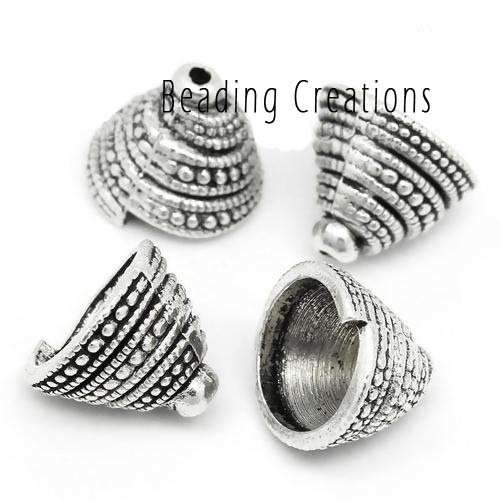 BEAD CAPS - CONE - SPIRAL PATTERN -  TIERRA CAST - ANTIQUE SILVER - 14x13mm
