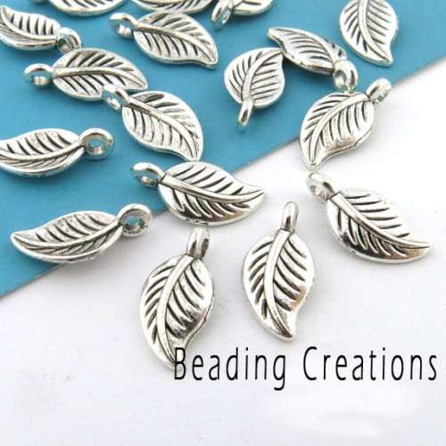 CHARMS - ANTIQUE SILVER - LEAF - CHARMS - 7x14mm - 5 PCS