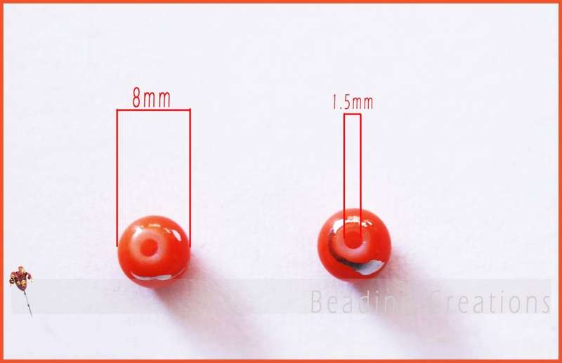 GLASS BEADS - ORANGE AND SILVERFOIL - 8mm