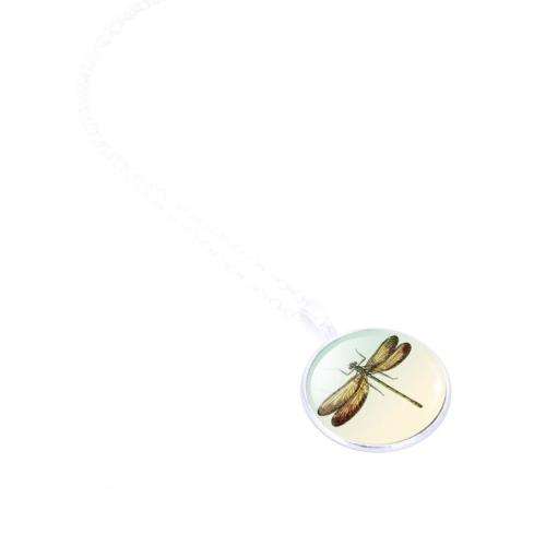 Liebe Engel Necklace With Link Chain Included Dragonfly Cabochon Silver Glass Pendant