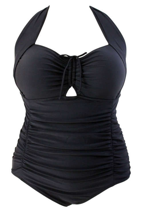 **PLUS SIZE** SEXY SOLID BLACK NON-UNDERWIRE MONOKINI - XL/2XL/3XL/4XL