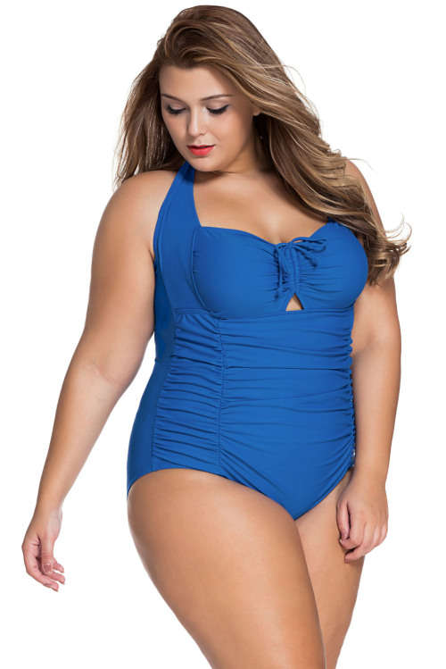 **PLUS SIZE** SEXY SOLID ROYAL BLUE NON-UNDERWIRE MONOKINI- XL/2XL/3XL/4XL