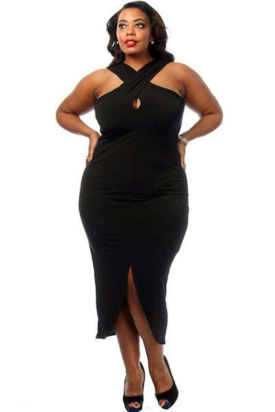 ***PLUS SIZE*** GORGEOUS BLACK CROSS HALTER JERSEY DRESS - XL/3XL