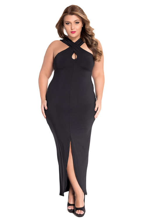 ***PLUS SIZE*** GORGEOUS BLACK CROSS HALTER JERSEY DRESS - XL/3XL