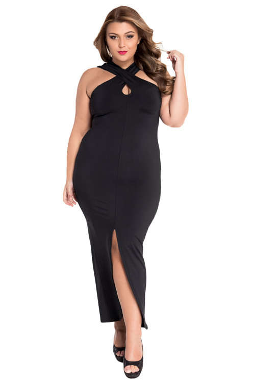 ***PLUS SIZE*** GORGEOUS BLACK CROSS HALTER JERSEY DRESS - XL/3XL