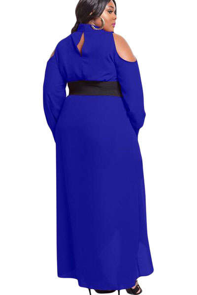 ***PLUS SIZE***  SEXY BLUE OPEN SHOULDER CHOKER NECK MAXI DRESS - XL/2XL/3XL