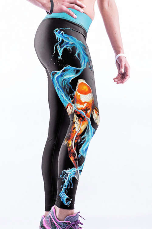 3D NOMADIC FISH IN WATER PRINT HIGH STRETCH YOGA SPORTS LEGGINGS - ONE SIZE